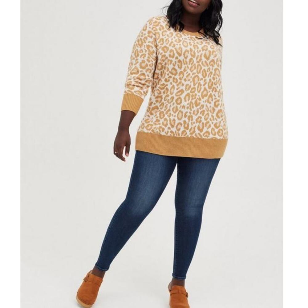 TORRID Mustard Yellow Leopard Print Pullover Sweater Womens Plus Size 2 Cozy